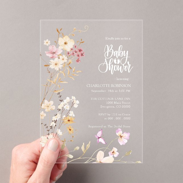 Invitaciones Acrílicas Baby Shower Wildflower (Insitu (portátil))