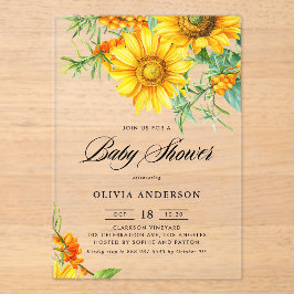 Invitaciones Acrílicas Baby Shower Yellow Sunflower and Sea Buckthorn