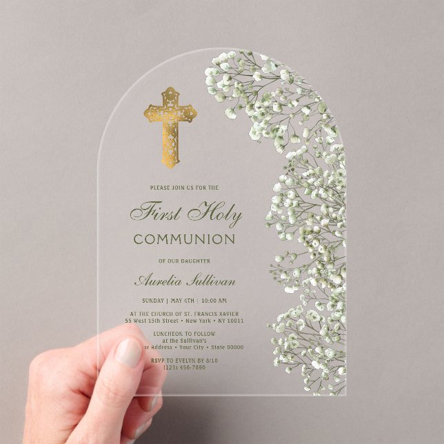 Invitaciones Acrílicas Baby's Breath Arch First Communion (Insitu (portátil))