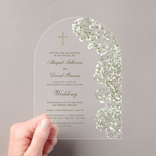 Invitaciones Acrílicas Baby's Breath Arch Religious Wedding (Insitu (portátil))