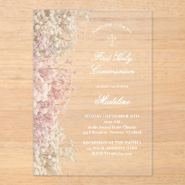 Invitaciones Acrílicas Baby's Breath First Communion