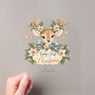Invitaciones Acrílicas Babys erstes Weihnachten mit süßem Rehkitz