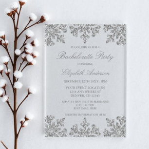 Invitaciones Acrílicas Bachelorette de Invierno Silver Snowflake