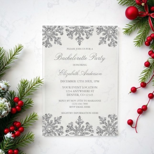 Invitaciones Acrílicas Bachelorette de Invierno Silver Snowflake (Subido por el creador)