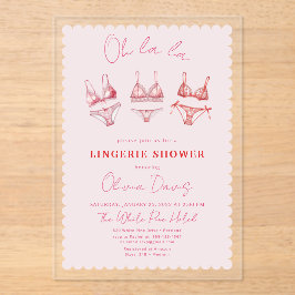 Invitaciones Acrílicas Bachelorette de lencería rosada, ducha Fiesta pant