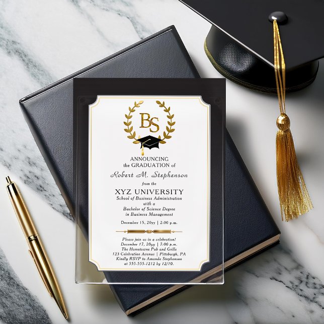 Invitaciones Acrílicas Bachiller en Ciencias de la Universidad (Elegant "BS" Bachelor of Science Degree College Graduation Acrylic Invitation)