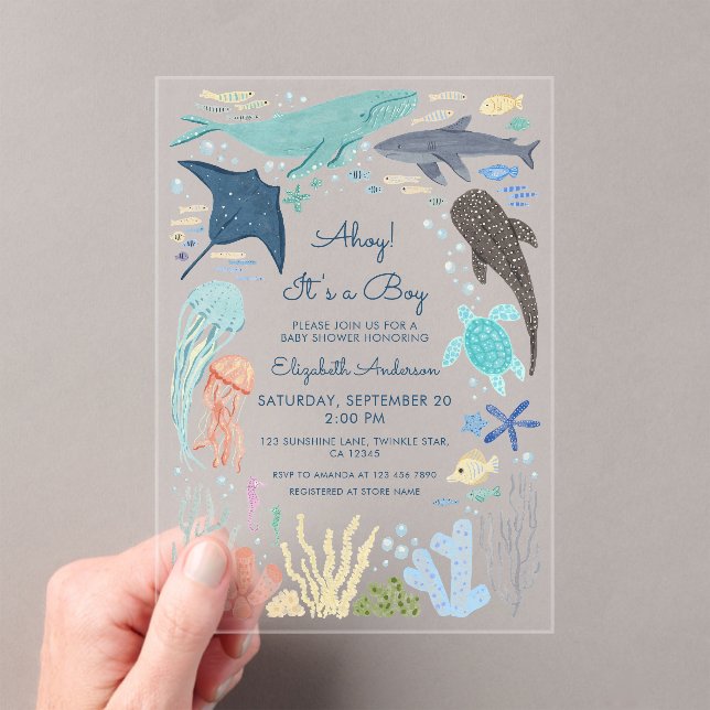 Invitaciones Acrílicas ¡Bajo el mar Ahoy! Es un niño (Insitu (portátil))