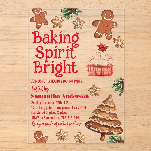 Invitaciones Acrílicas Baking Spirit Bright | Navidades Cookie Exchange (Anverso)