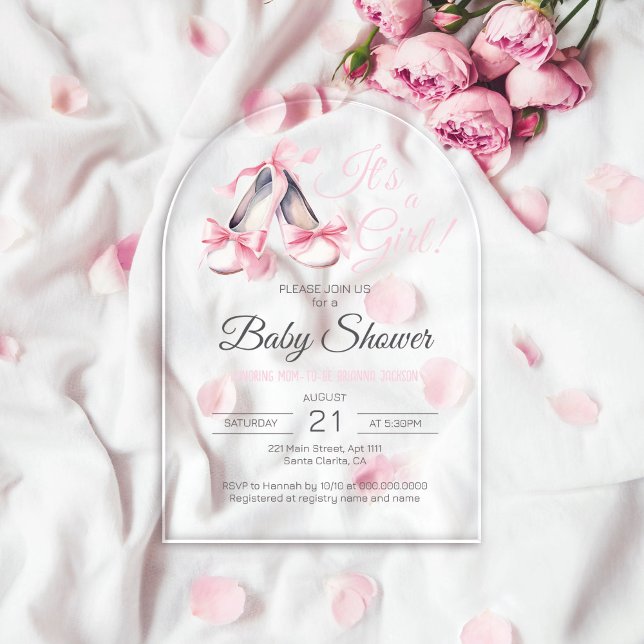 Invitaciones Acrílicas Ballerina rosa: un arca Baby Shower Chica transpar (Pink Ballerina It's A Girl Baby Shower Arch Clear Acrylic Invitations
)
