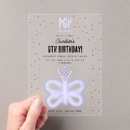 Invitaciones Acrílicas Balloon Animals Butterfly Kids Birthday Party