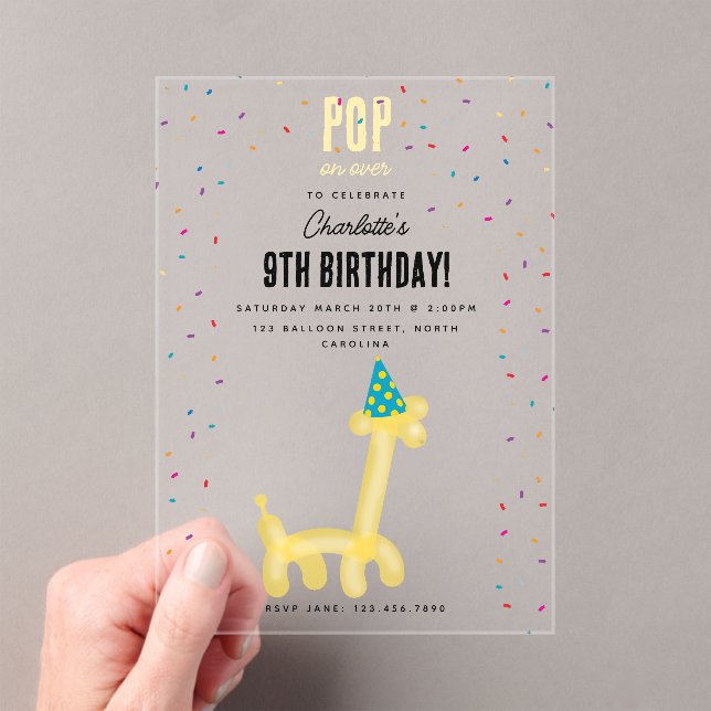 Invitaciones Acrílicas Balloon Animals Giraffe Kids Birthday Party Theme (Insitu (portátil))