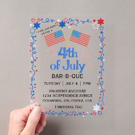 Invitaciones Acrílicas Bandera Americana de BBQ de Fuegos Artificiales de