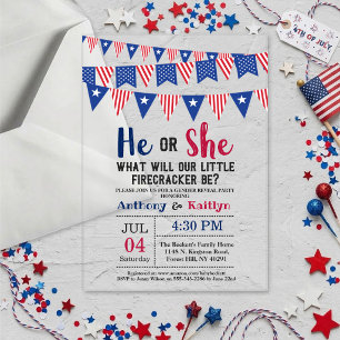 Invitaciones Acrílicas Banderas de Bunting 4 de julio de Revelación de Gé