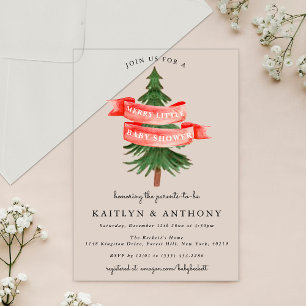 Invitaciones Acrílicas Baño de bebé alegre arbolito de pino acuarela
