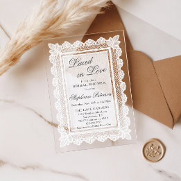 Invitaciones Acrílicas Baño de novia con encaje en blanco vintage
