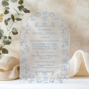 Invitaciones Acrílicas Baño vintage Chinoiserie floral Ducha de Novia