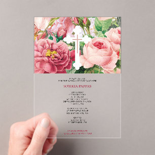 Invitaciones Acrílicas Baptismo Christening Baptism Chica Roses rosas