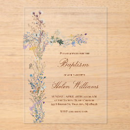 Invitaciones Acrílicas Baptismo cruz floral