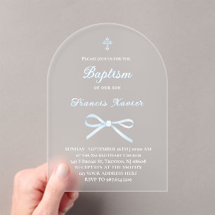 Invitaciones Acrílicas Baptismo de arcoíris azul pastel