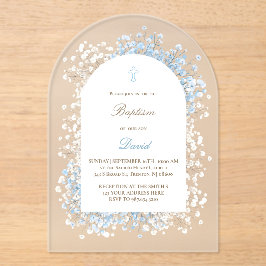 Invitaciones Acrílicas Baptismo de bebé bebe azul blanco