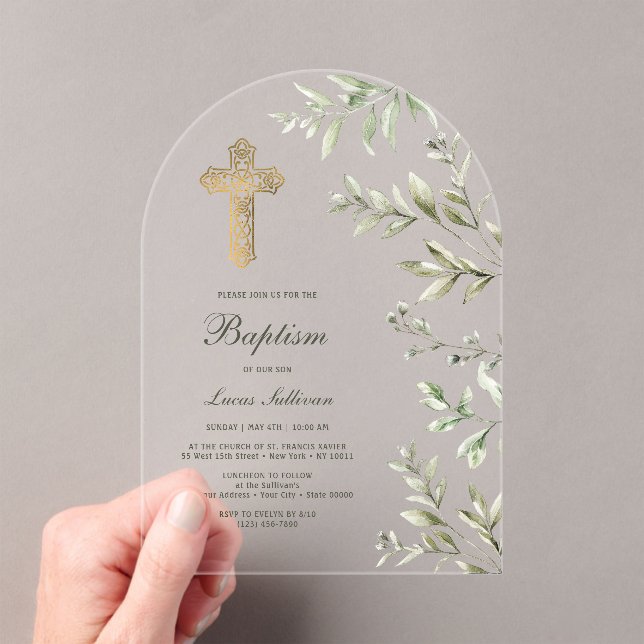 Invitaciones Acrílicas Baptismo del arco de flotación acuarela (Insitu (portátil))