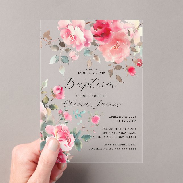 Invitaciones Acrílicas Baptismo en flor de Rubor (Insitu (portátil))