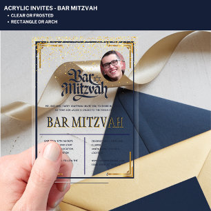 Invitaciones Acrílicas BAR ACRÍLICO MITZVAH Foto Moderno con clase de Oro