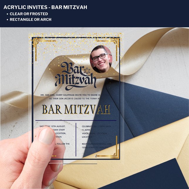Invitaciones Acrílicas BAR ACRÍLICO MITZVAH Foto Moderno con clase de Oro (Subido por el creador)