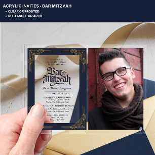 Invitaciones Acrílicas BAR ACRÍLICO MITZVAH Foto Naval Oro Elegante