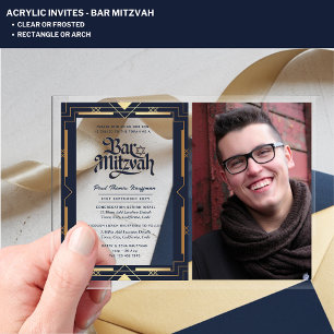 Invitaciones Acrílicas BAR ACRÍLICO MITZVAH Foto Naval Oro Elegante