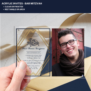 Invitaciones Acrílicas BAR ACRÍLICO MITZVAH Foto Naval Oro Elegante