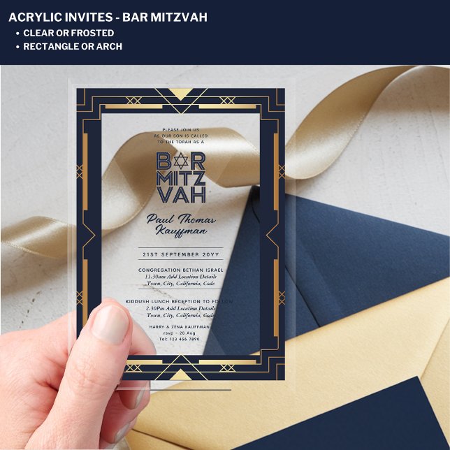 Invitaciones Acrílicas BAR acrílico MITZVAH Marina Oro Moderno Elegante (Subido por el creador)