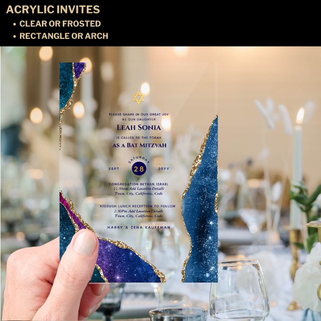 Invitaciones Acrílicas BAR De Acrílico Transparente MITZVAH Galaxy Starry (Subido por el creador)