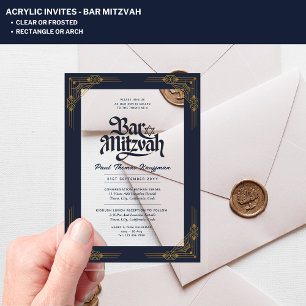 Invitaciones Acrílicas BAR MITZVAH Blue Gold Elegant Lujo Minimalista