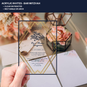 Invitaciones Acrílicas BAR MITZVAH Blue Gold Minimalista de lujo