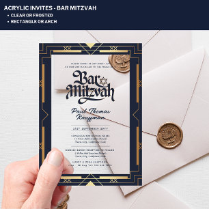 Invitaciones Acrílicas BAR MITZVAH Marina Acrílica Oro Lujo Minimalista