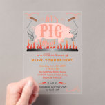 Invitaciones Acrílicas Barbacoa BBQ Funny Pig Summer Birday Party<br><div class="desc">Estas invitaciones acrílicas a la parrilla o al fiesta de cerdo asado son perfectas para cualquier fiesta de verano al aire libre, como un cumpleaños o un fiesta de parrilladas en el patio trasero con sus amigos. El diseño muestra un cerdo rosa sobre una chimenea con salchichas sobre tenedores y...</div>