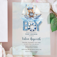 Barco azul cúbico Teddy Bear Boy Baby Shower
