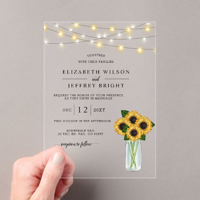 Invitaciones Acrílicas Barn Wood String ilumina a Sunflowers Boda (Insitu (portátil))