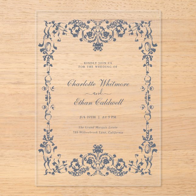 Invitaciones Acrílicas Baroque Elegant Frame Wedding Acrylic Invitation (Anverso)