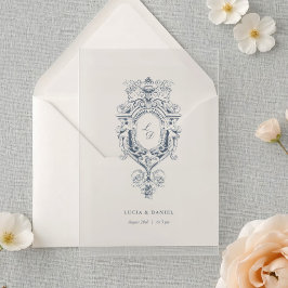 Invitaciones Acrílicas Baroque Ornament Crest Calligraphy Wedding 