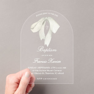 Invitaciones Acrílicas bautismo arco blanco acuarela