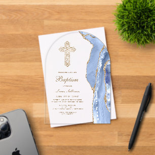 Invitaciones Acrílicas Bautismo de Ágata Azul de Aciano