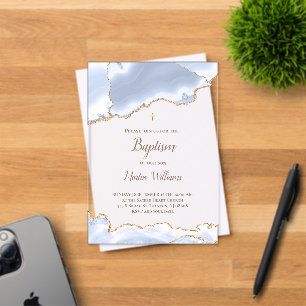 Invitaciones Acrílicas bautismo de ágata azul pastel