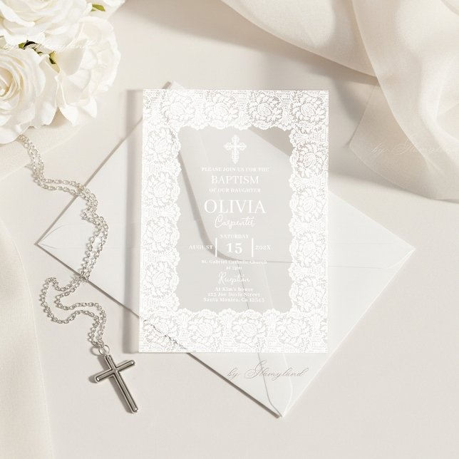 Invitaciones Acrílicas Bautismo de encaje blanco (Subido por el creador)