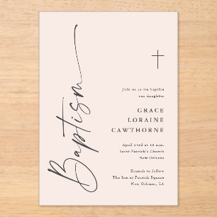 Invitaciones Acrílicas Bautismo de letra elegante moderna