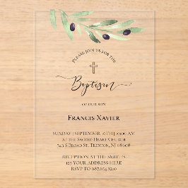 Invitaciones Acrílicas Bautismo en la rama de olivo