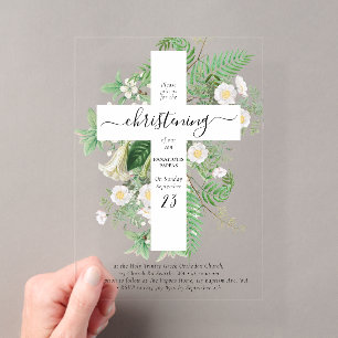 Invitaciones Acrílicas Bautismo Ortodoxo Griego Cruz de Verde 