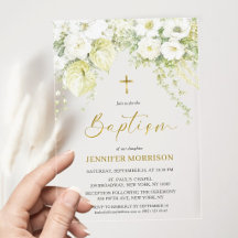 Bautismo Religioso Cristiano Floral Blanco y Dorad