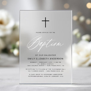 Invitaciones Acrílicas Bautismo Simple Minimalista en Negro y Blanco